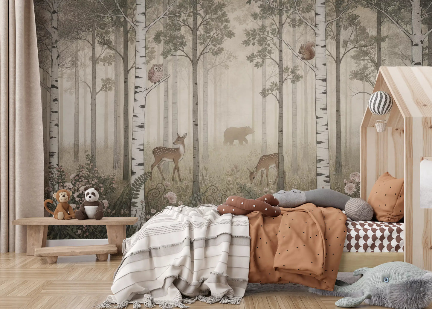 Forest Animals and Wildflowers – Misty Day Wall Mural