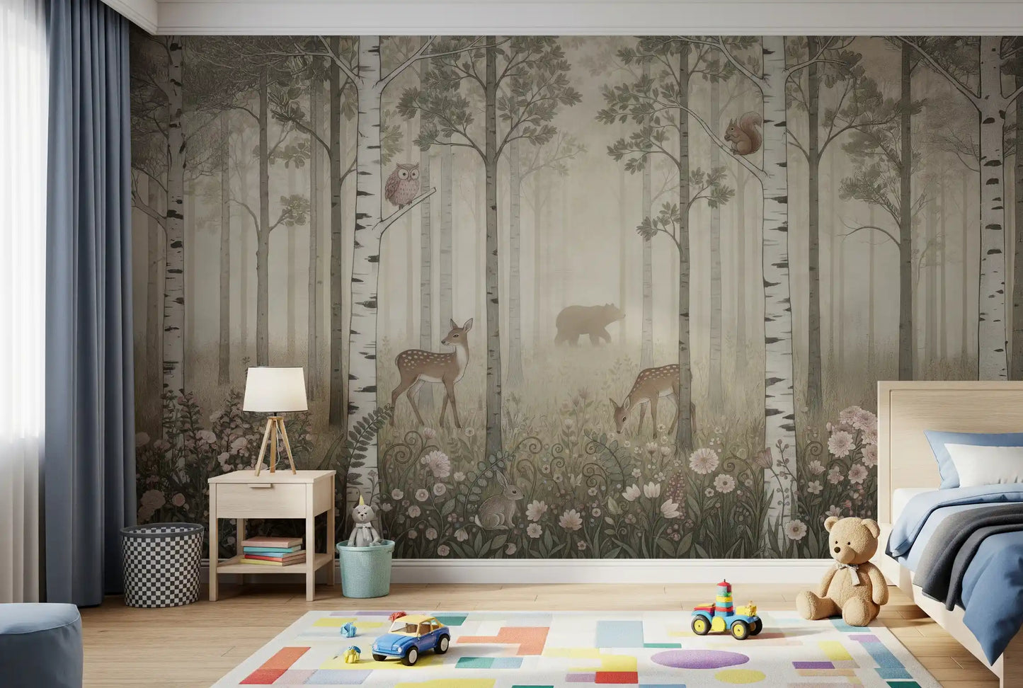 Forest Animals and Wildflowers – Misty Day Wall Mural