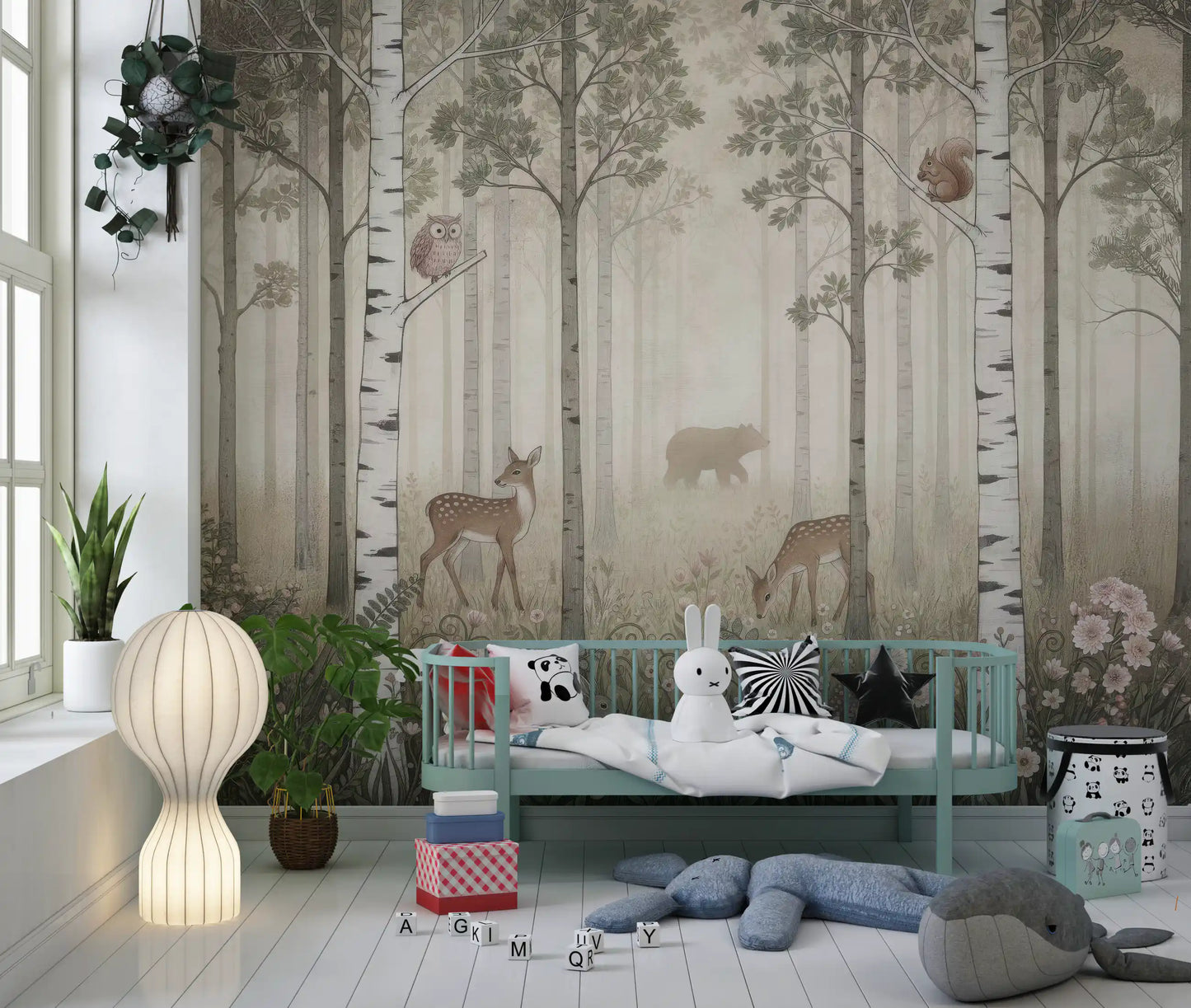 Forest Animals and Wildflowers – Misty Day Wall Mural
