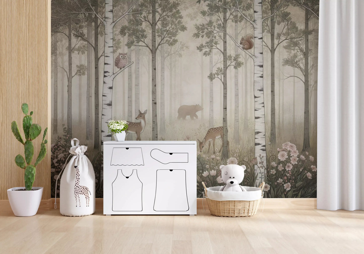 Forest Animals and Wildflowers – Misty Day Wall Mural