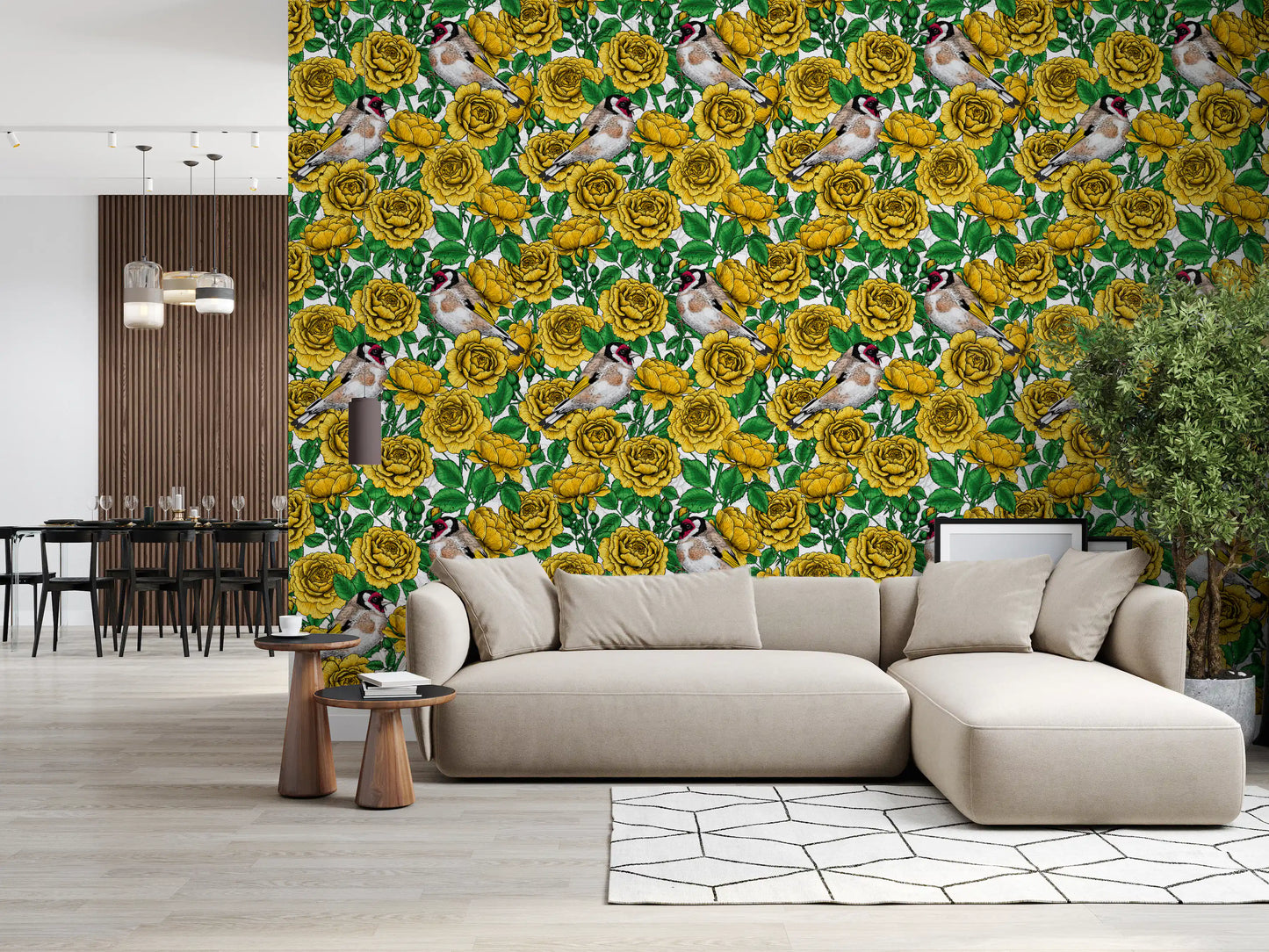 Golden Roses & Goldfinches Wallpaper⁠