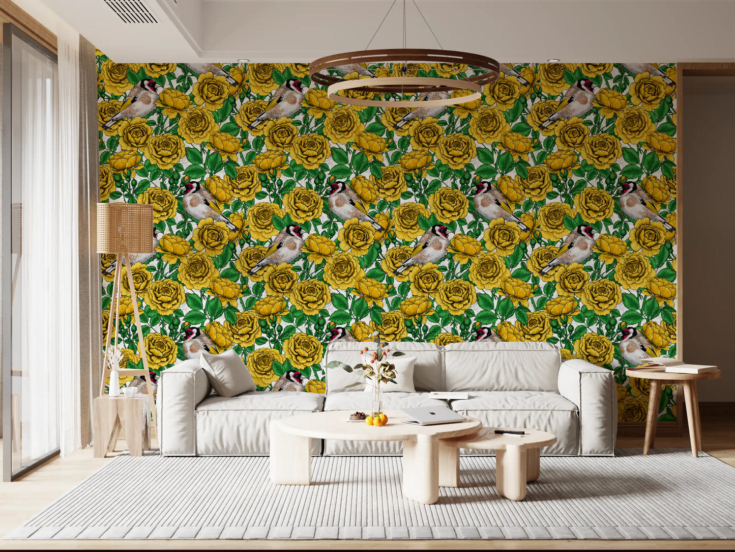 Golden Roses & Goldfinches Wallpaper⁠