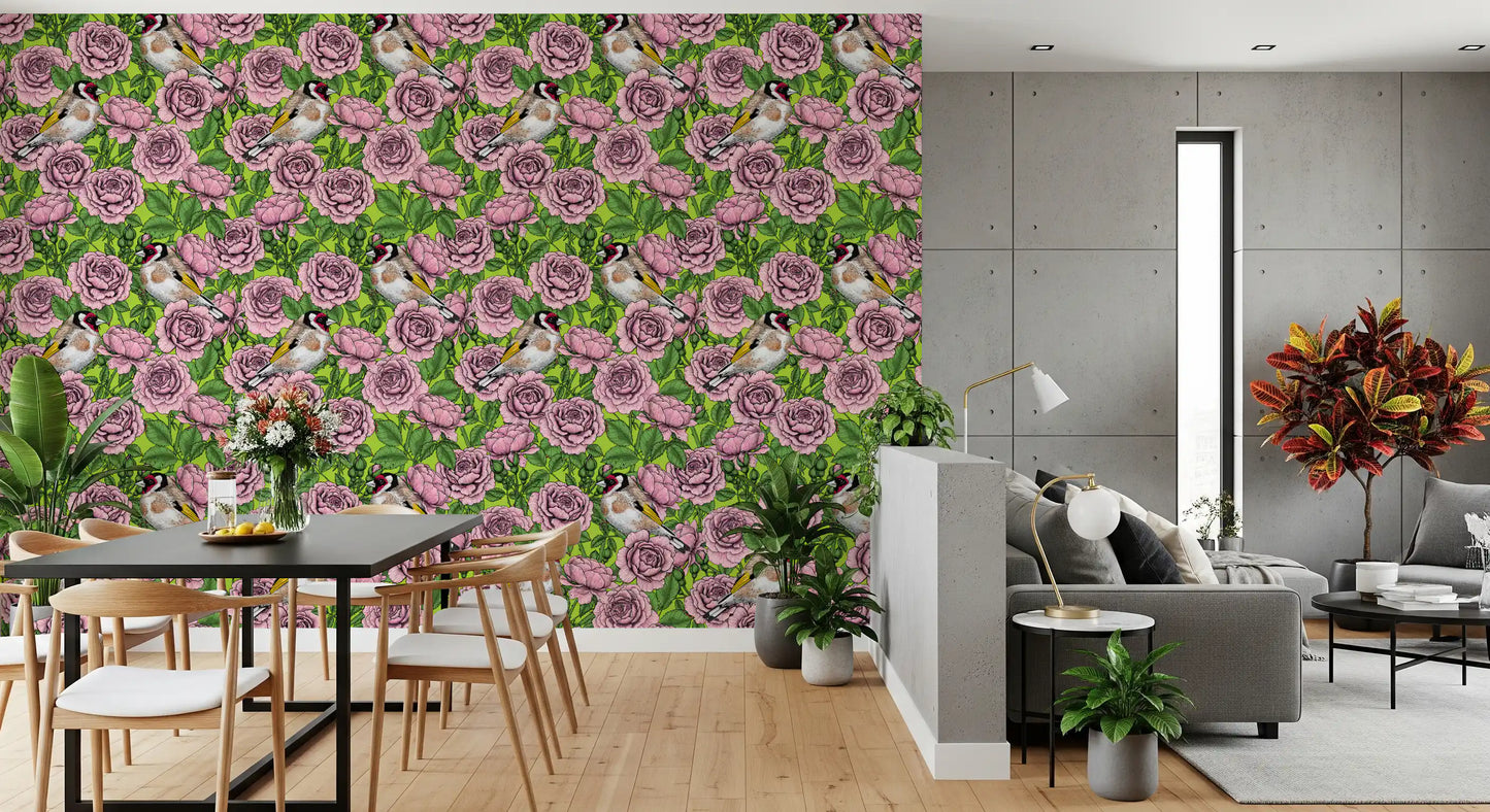 Goldfinch & Rose Garden Delight Wallpaper⁠