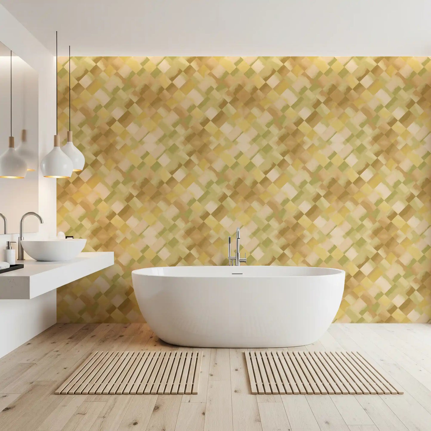 Relax Greenery Painted Checker Wallpaper⁠