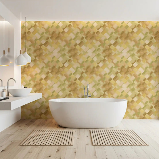 Bathroom with Relax Greenery Painted Wallpaper warming the space.