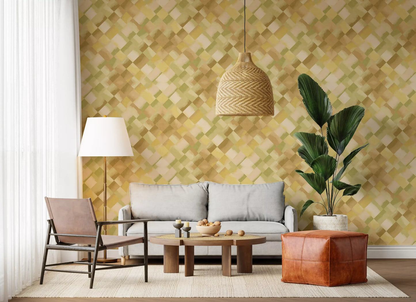 Relax Greenery Painted Checker Wallpaper⁠