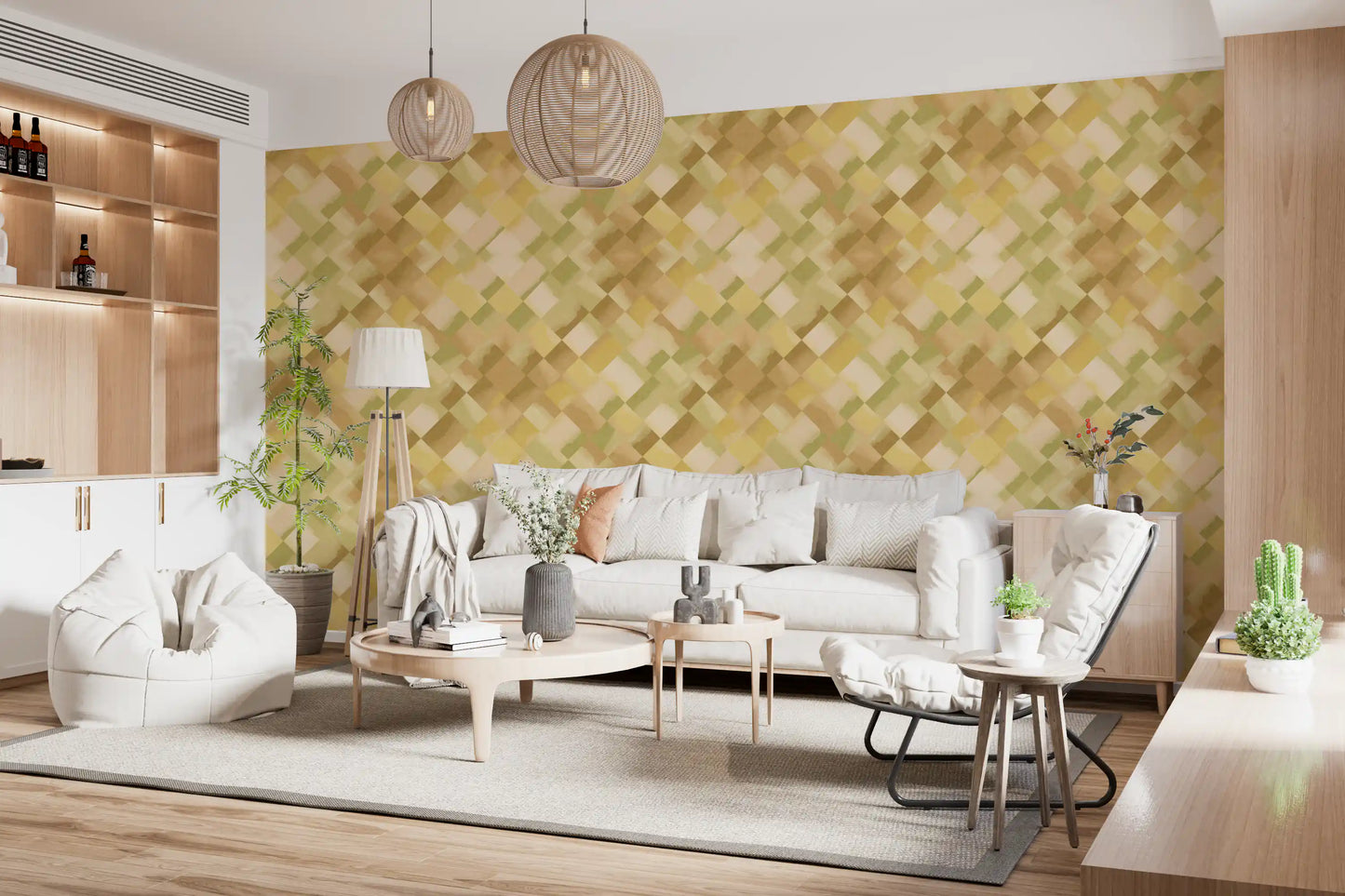 Relax Greenery Painted Checker Wallpaper⁠