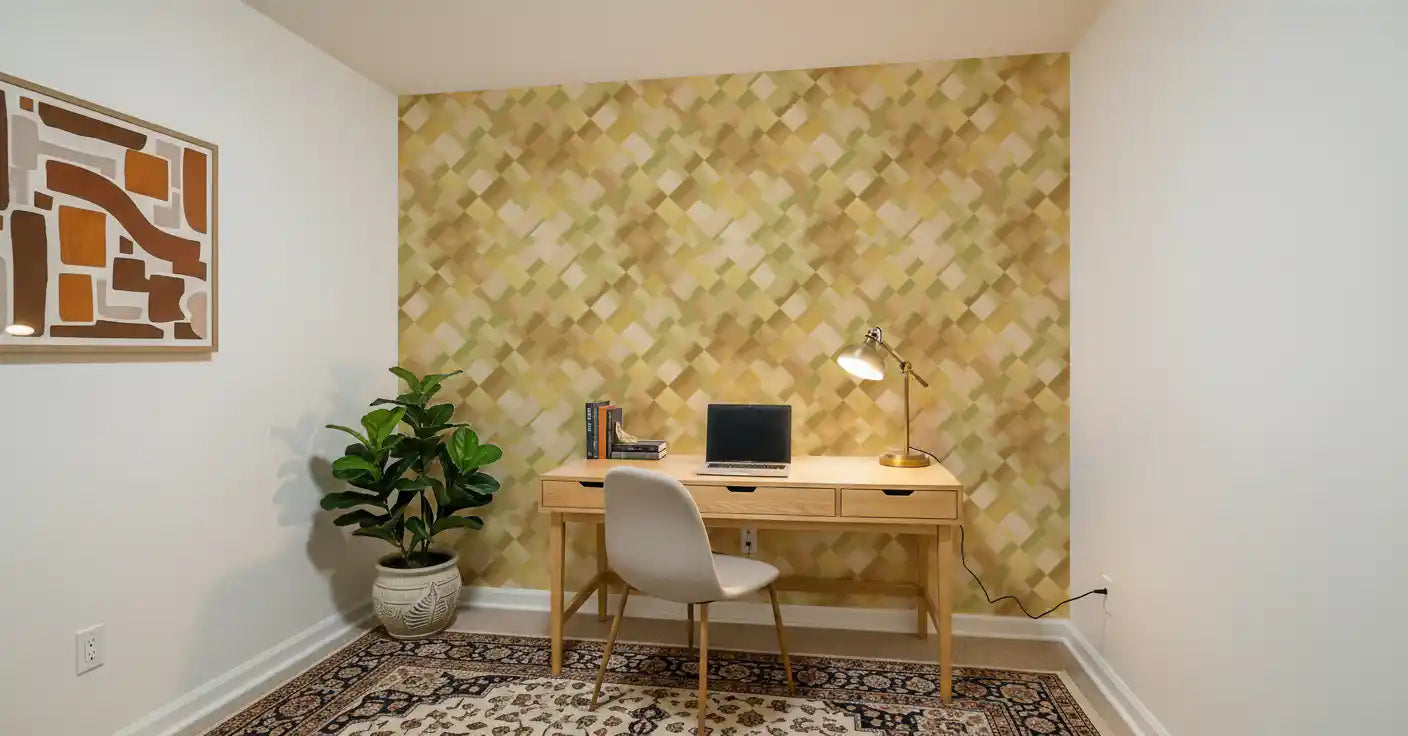 Relax Greenery Painted Checker Wallpaper⁠