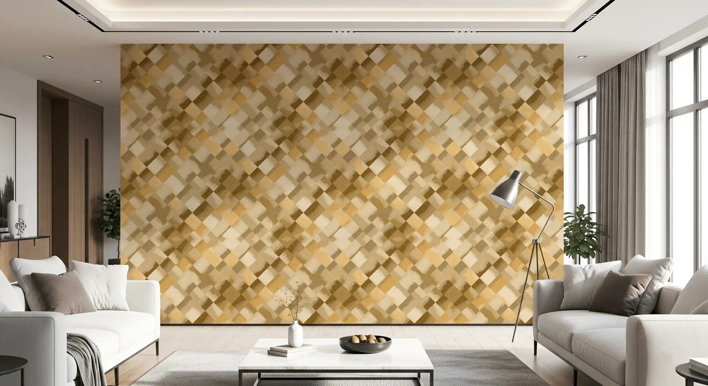 Relax Ocher Painted Checker Wallpaper⁠