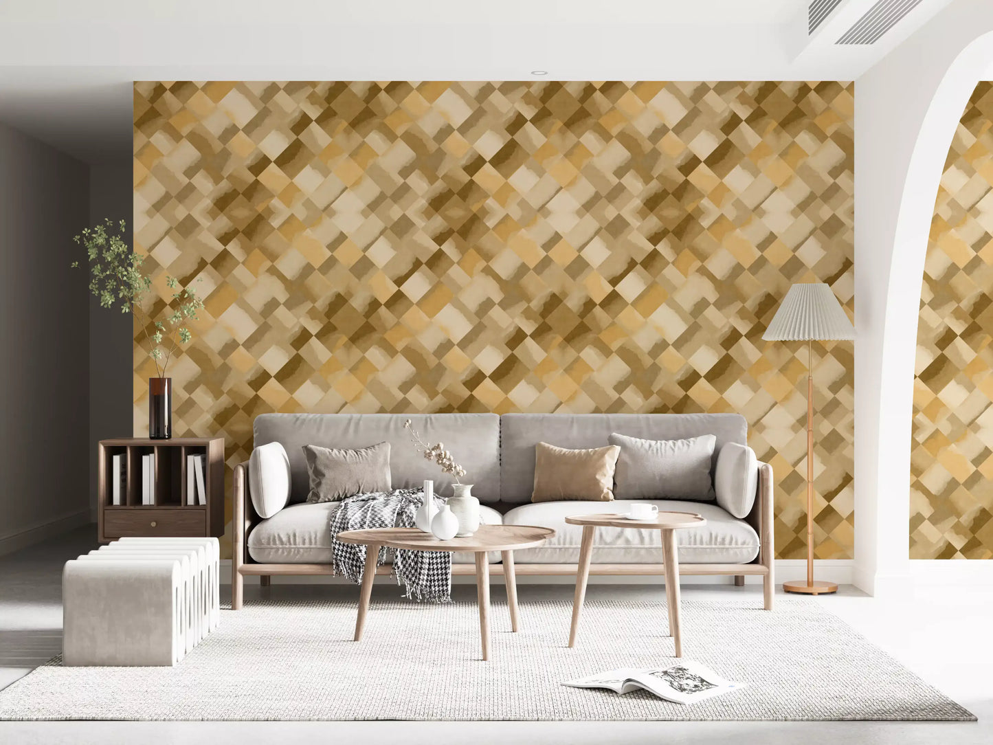 Relax Ocher Painted Checker Wallpaper⁠
