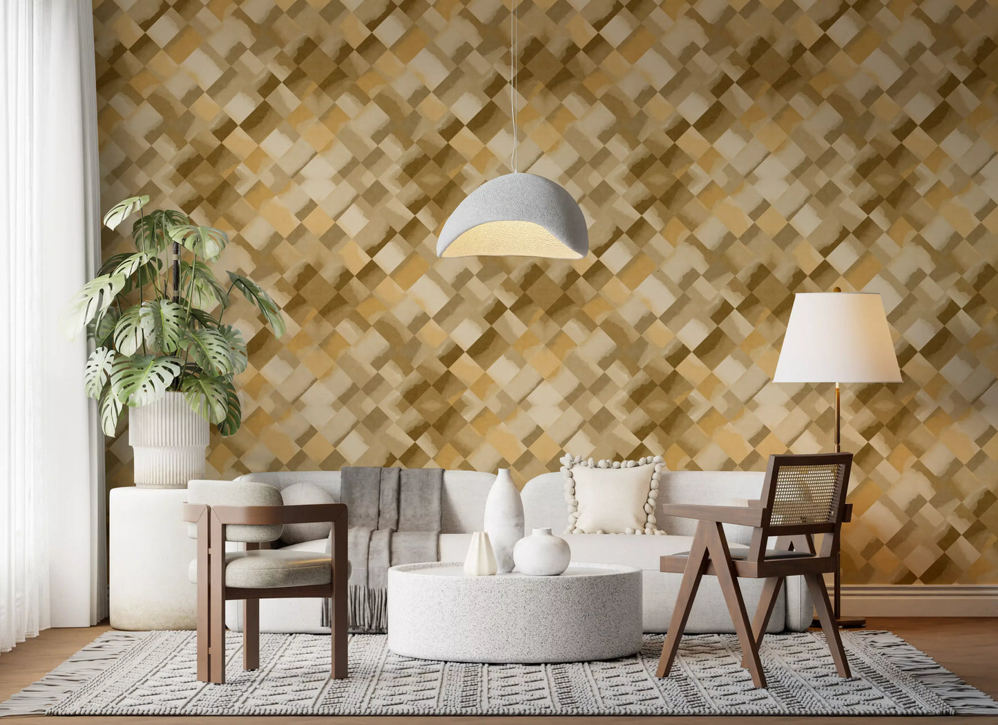 Relax Ocher Painted Checker Wallpaper⁠