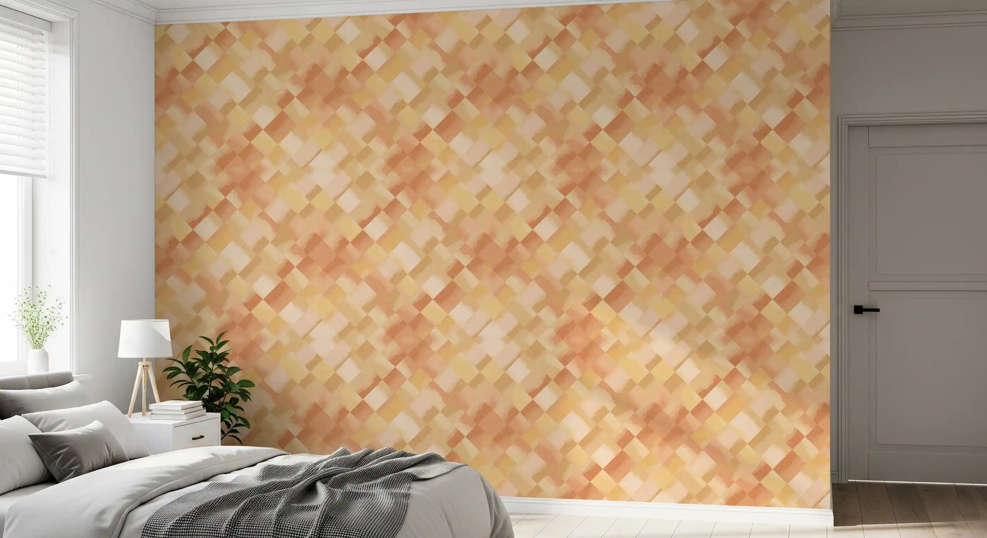 Mellow tones travel the Bedroom under Relax Sunny Painted Checker wallpaper
