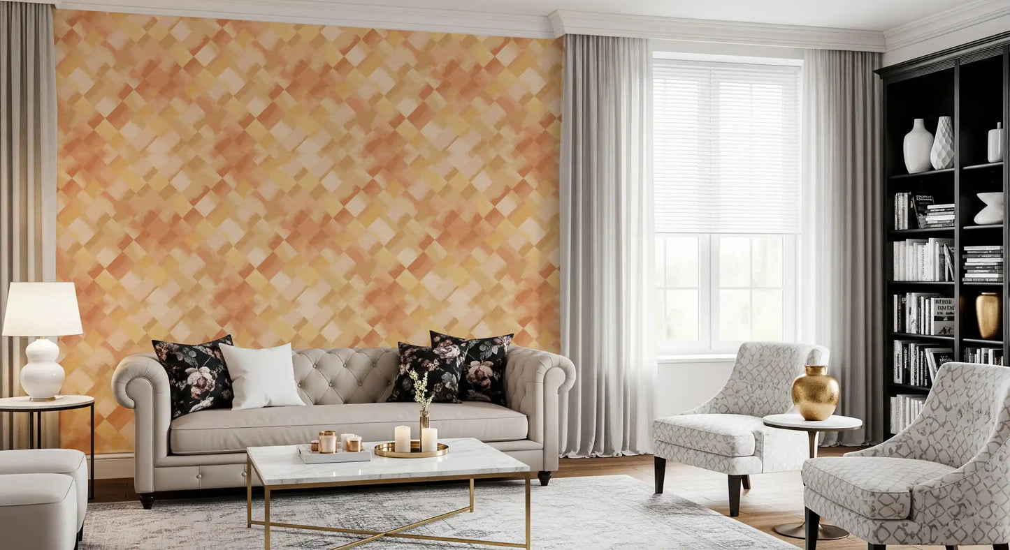 diamonds sit on the diagonal across Relax Sunny Painted Checker wallpaper.