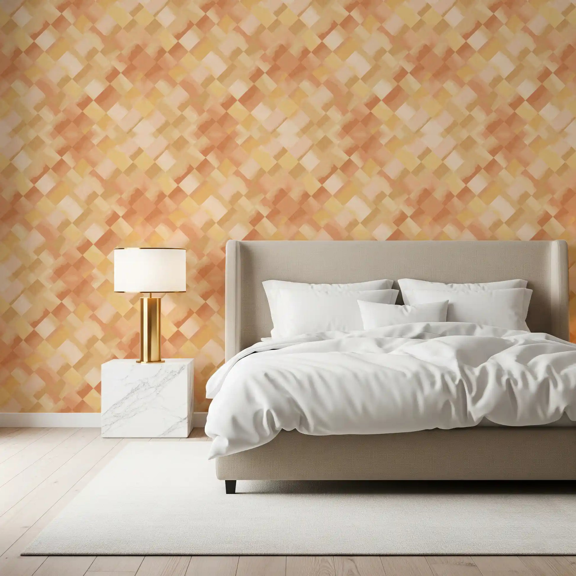 Brushed square edges break the grid into handmade on Painted Checker wallpaper.