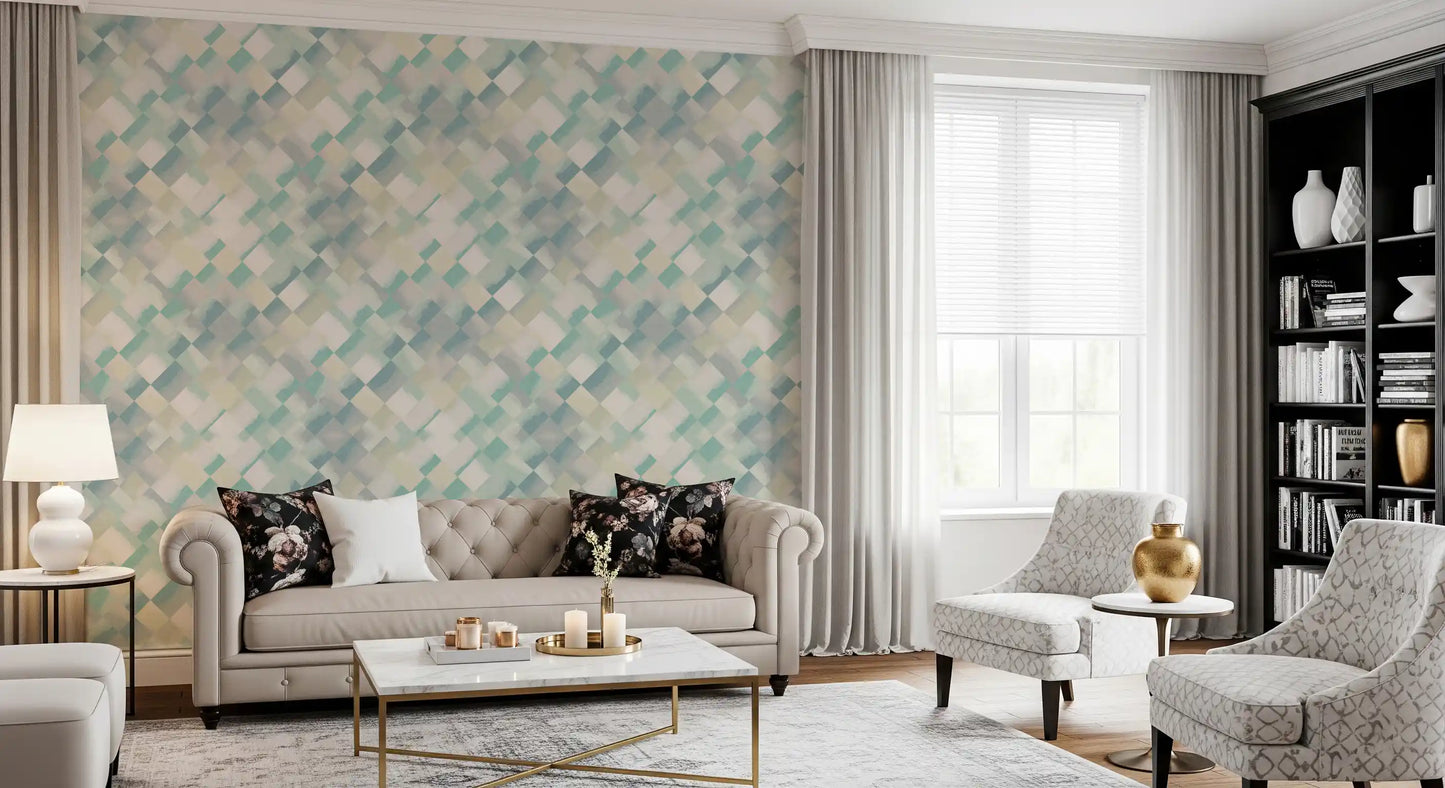 Relax Watery Painted Checker Wallpaper⁠