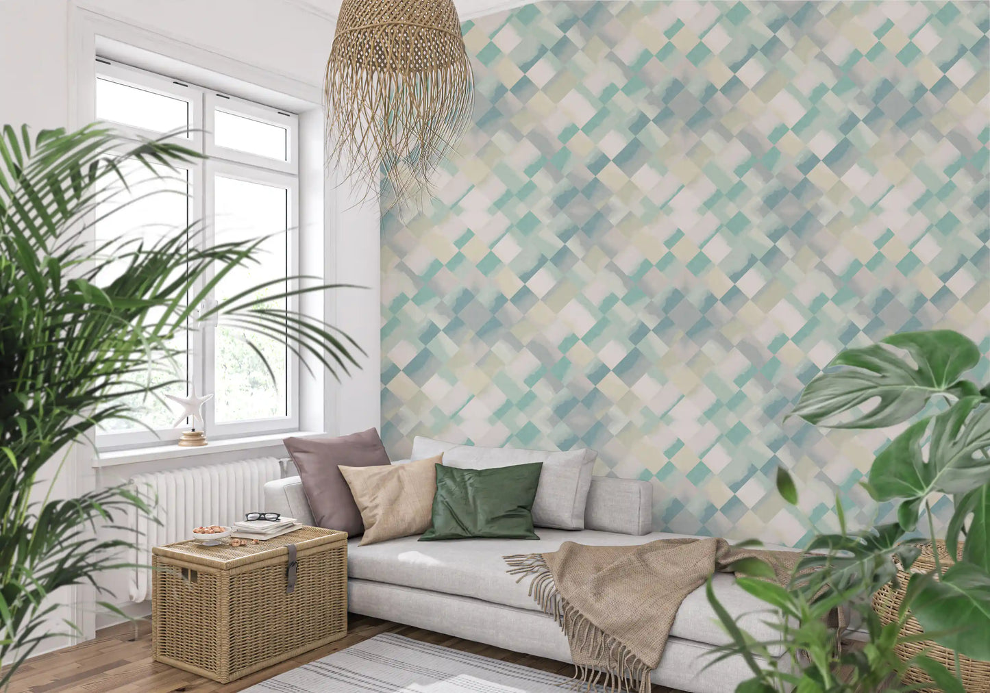 Relax Watery Painted Checker Wallpaper⁠