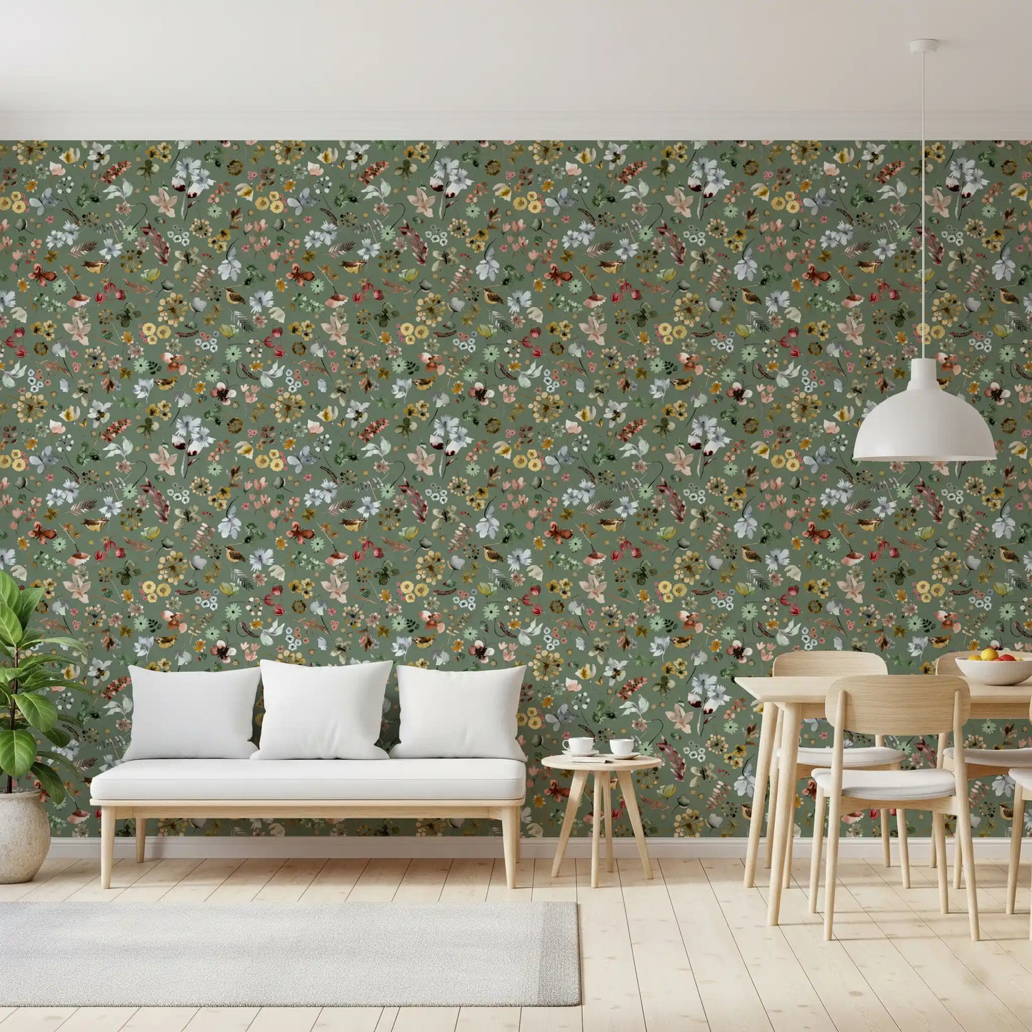 Earthy Woodland Watercolor Jade Green Wallpaper⁠