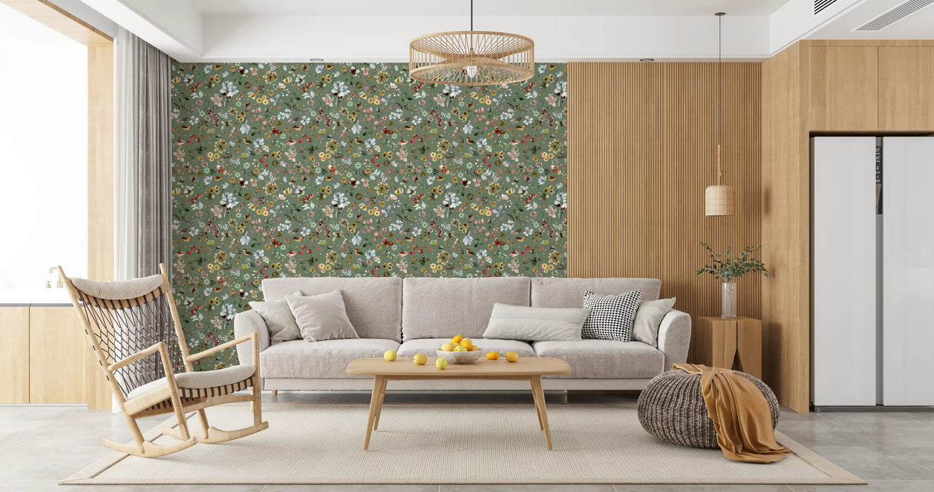 Earthy Woodland Watercolor Jade Green Wallpaper⁠