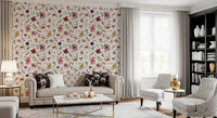Cream tones pair with the Soft Floral Countryside wallpaper for an entryway moment.