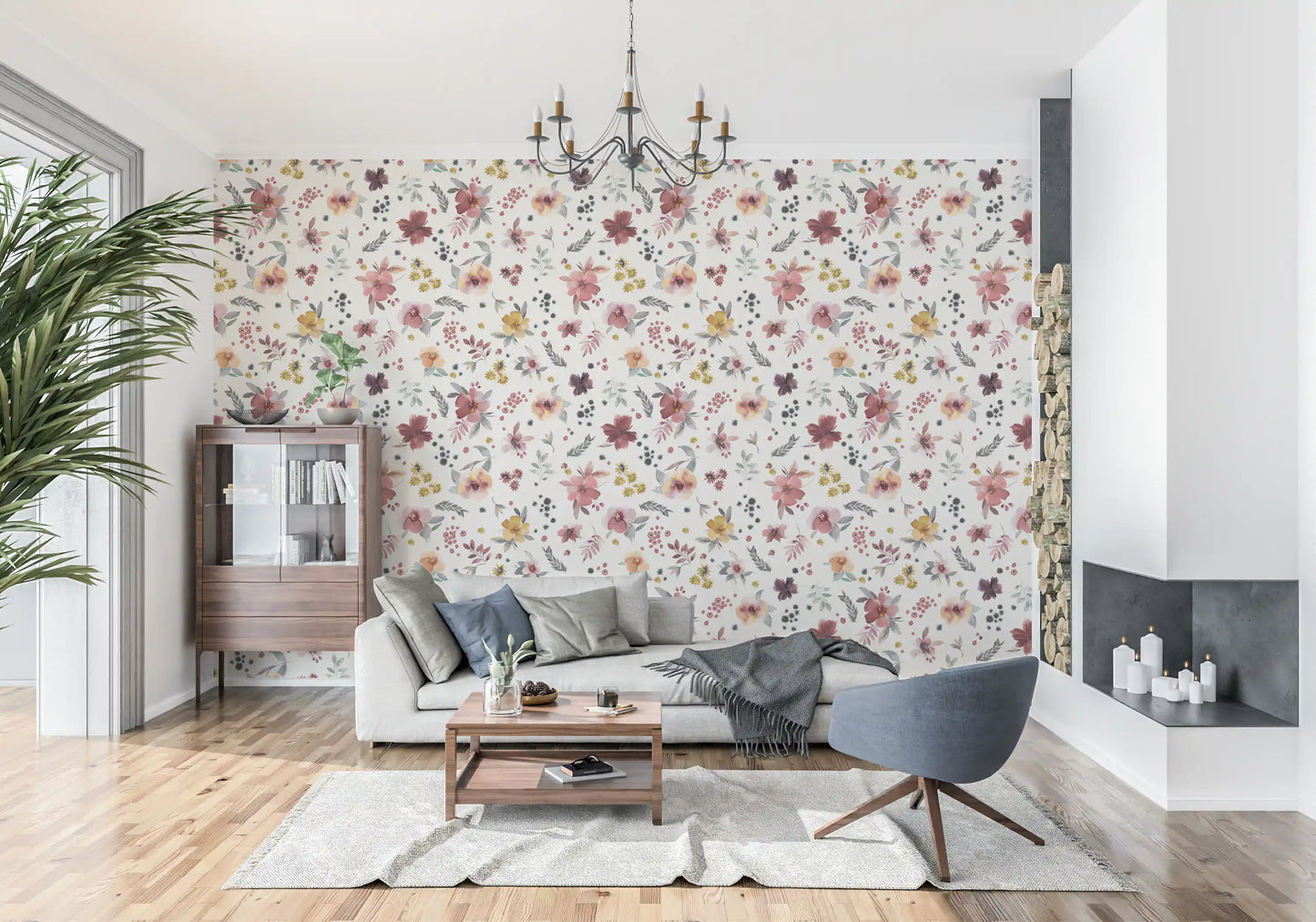 Open spacing keeps the Soft Floral wallpaper easy on the eye with several colours.