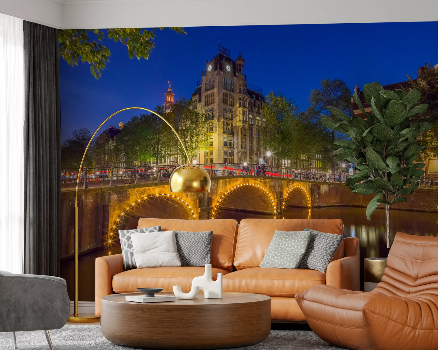 Canal through Amsterdam city Wall Mural