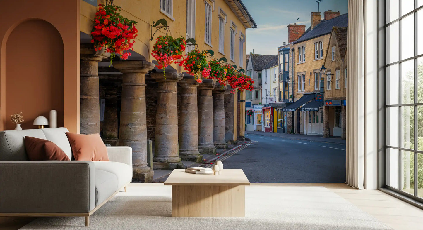 Village Blooms & Stone Archway Wall Mural