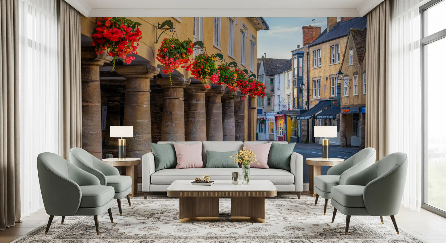 Village Blooms & Stone Archway Wall Mural