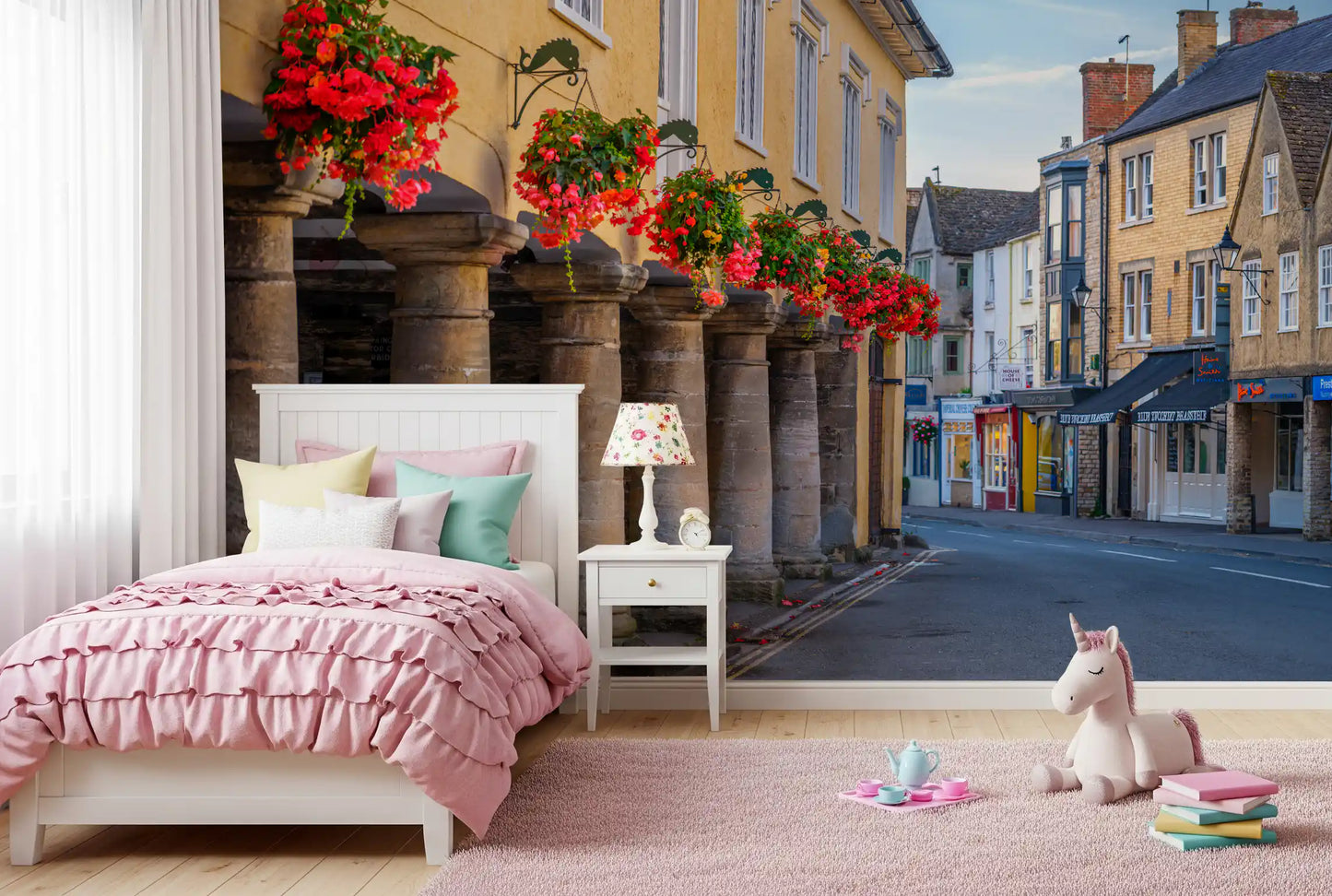 Village Blooms & Stone Archway Wall Mural