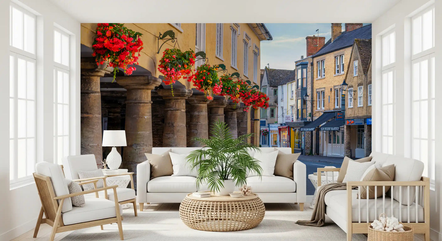 Village Blooms & Stone Archway Wall Mural