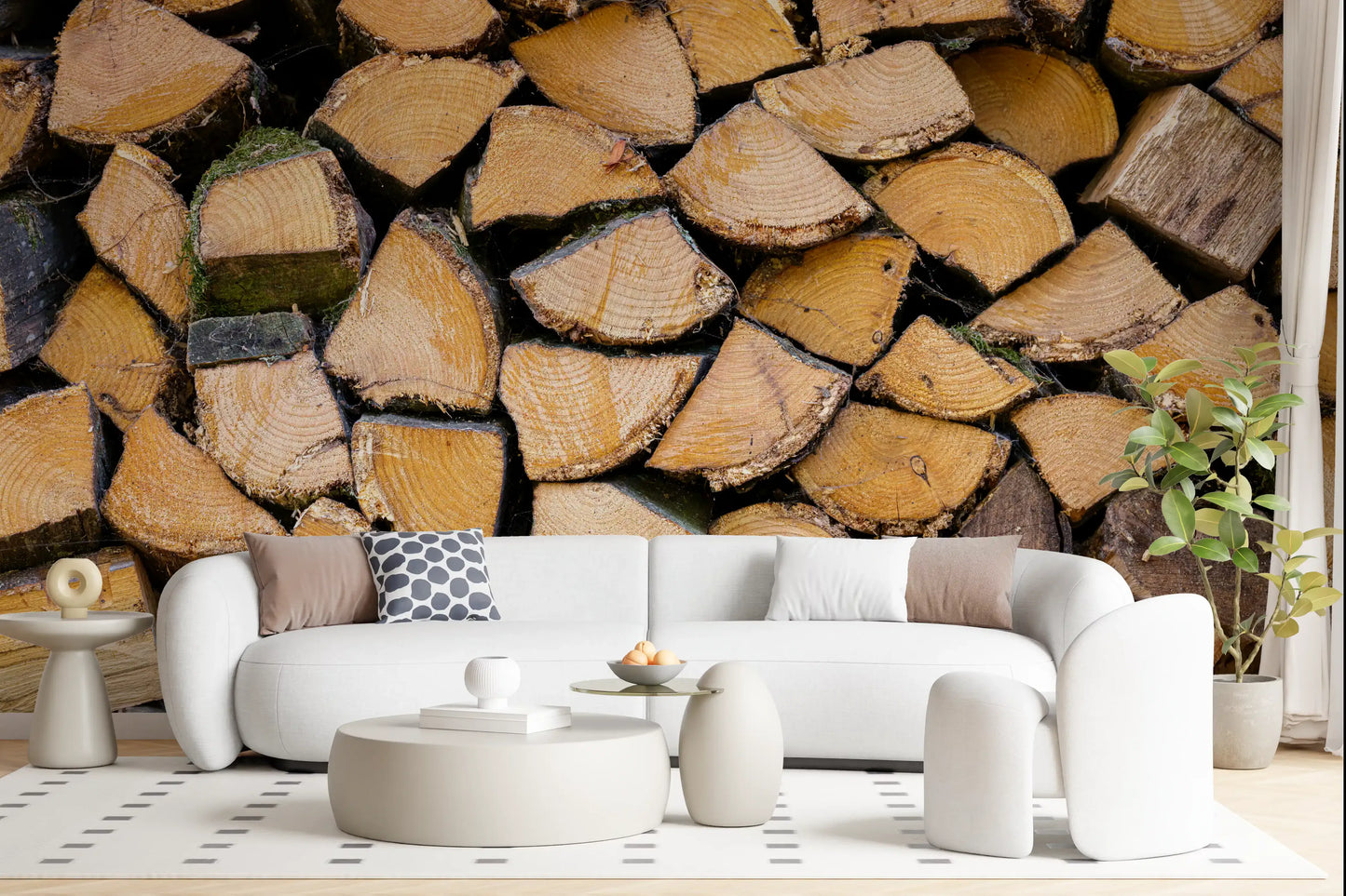 Rustic Wood Stack Texture Wall Mural