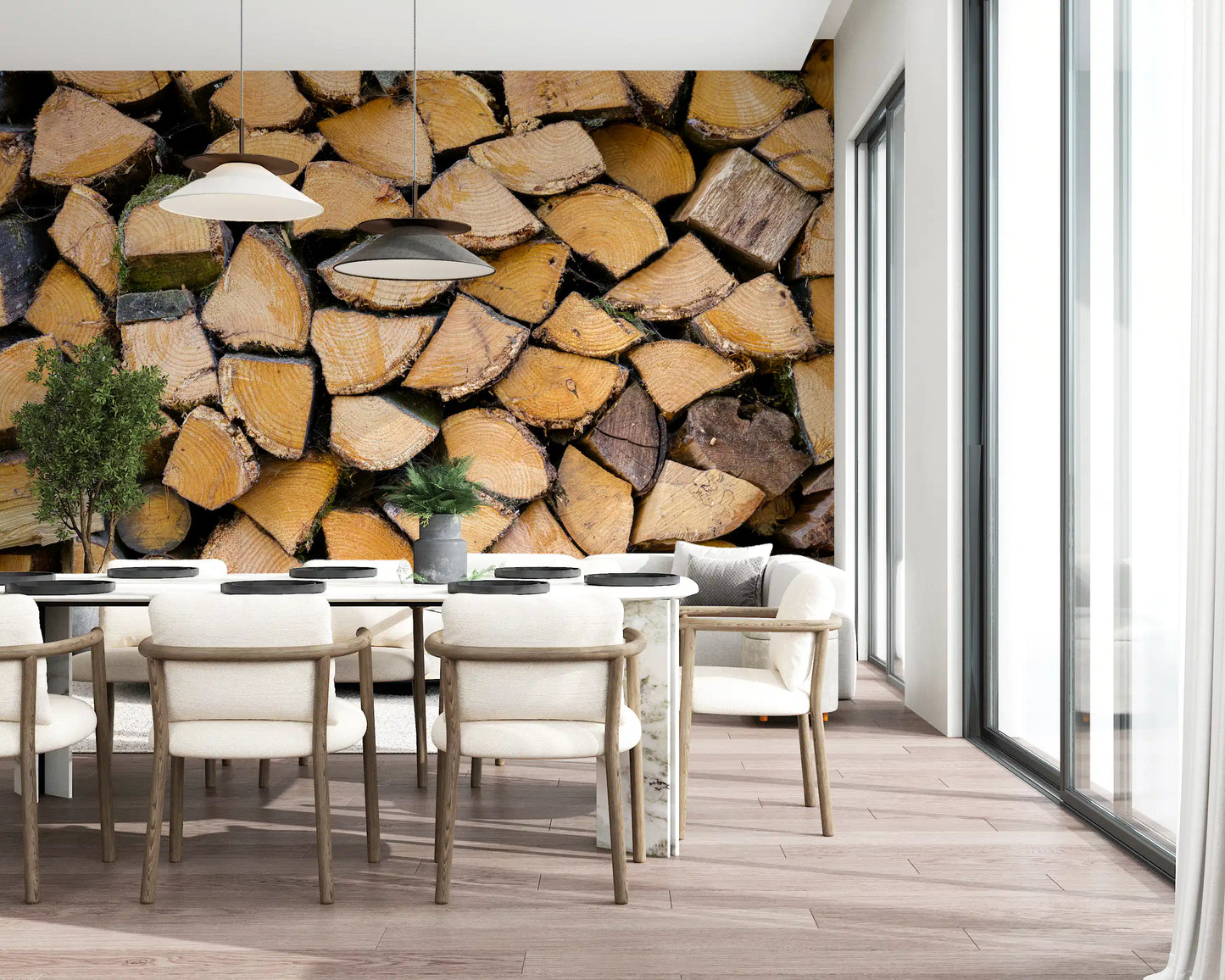 Rustic Wood Stack Texture Wall Mural