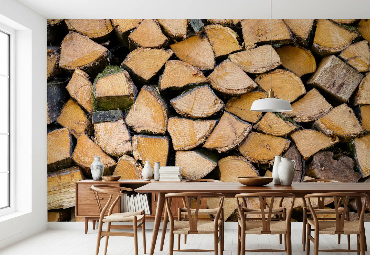 Rustic Wood Stack Texture Wall Mural