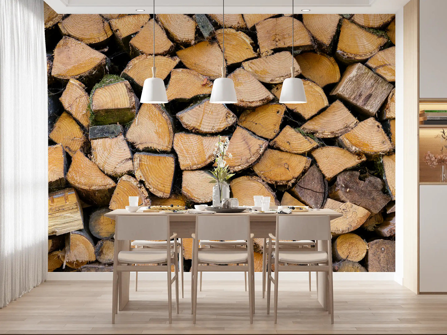 Rustic Wood Stack Texture Wall Mural