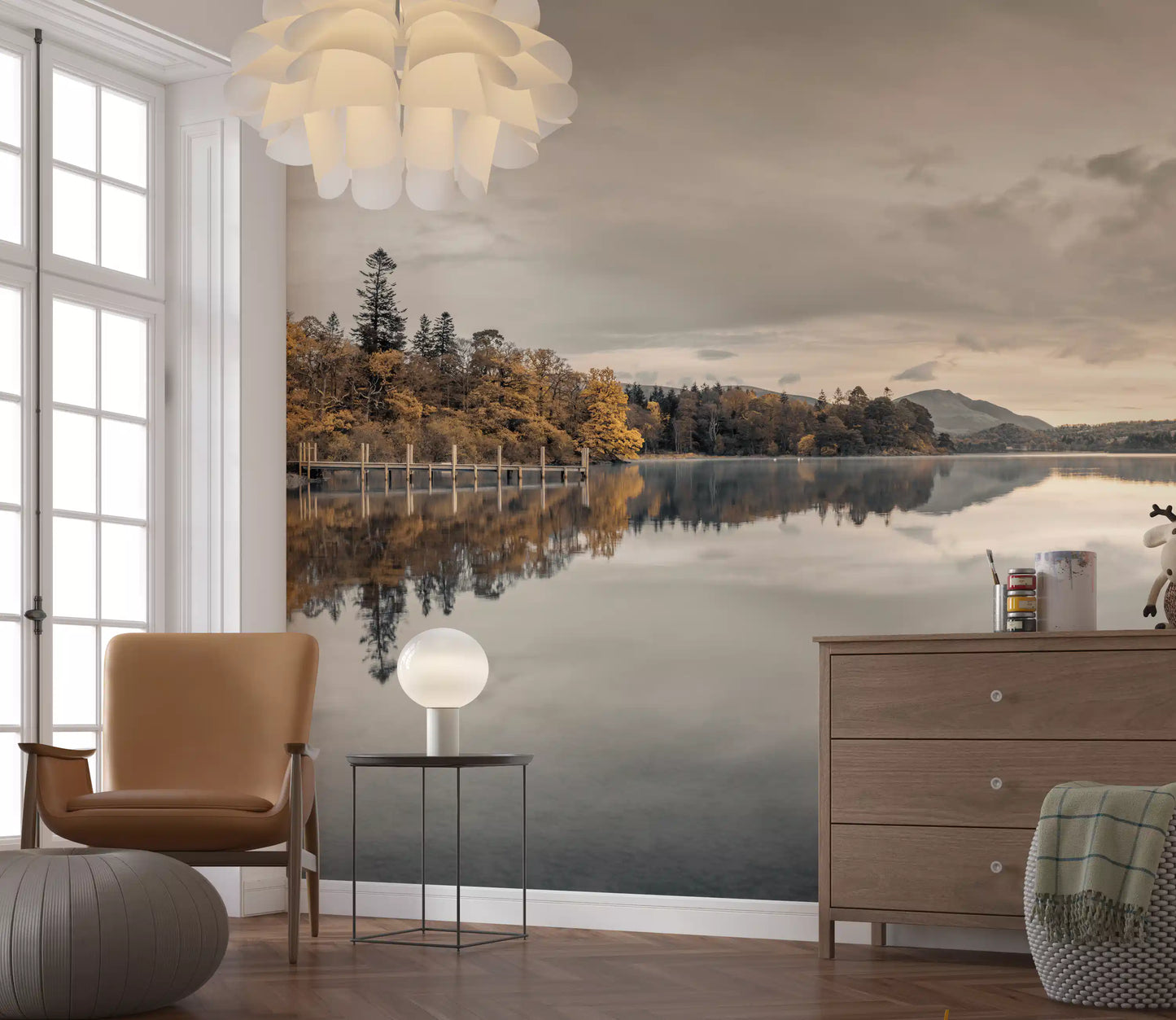 Golden Lakeside Tranquility Wall Mural