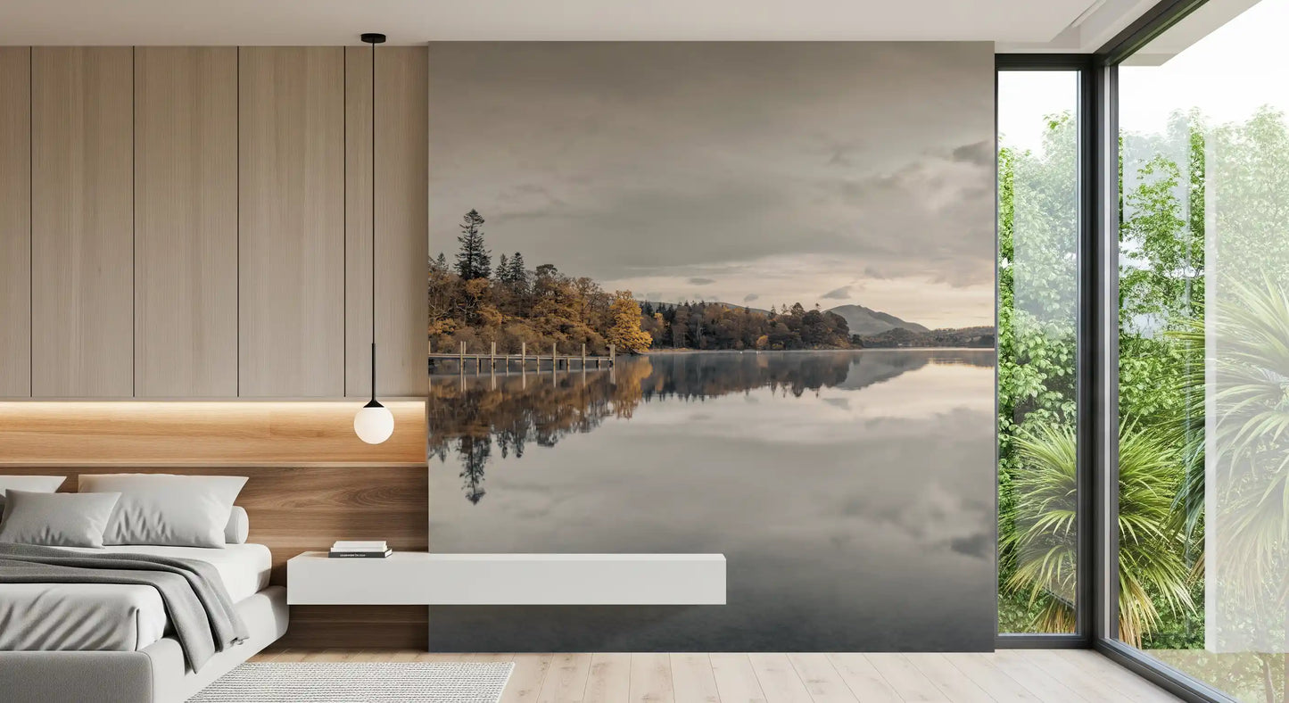 Golden Lakeside Tranquility Wall Mural