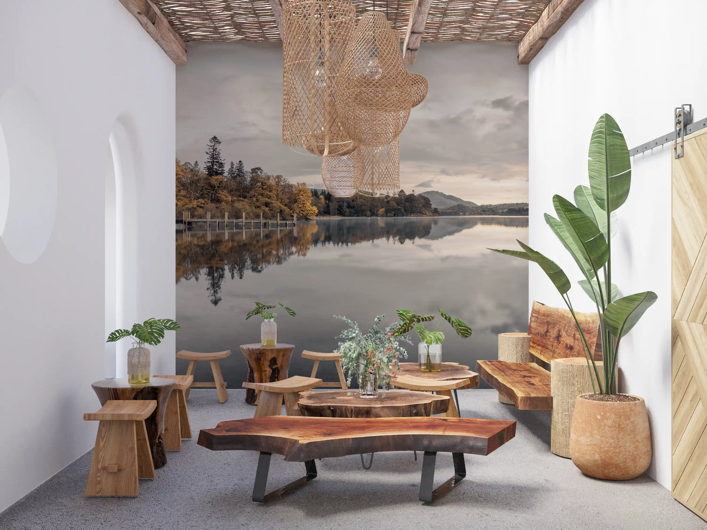 Golden Lakeside Tranquility Wall Mural