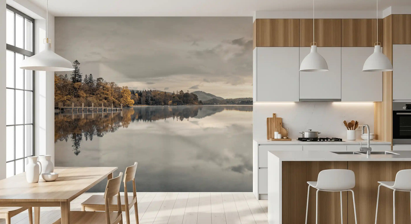 Golden Lakeside Tranquility Wall Mural