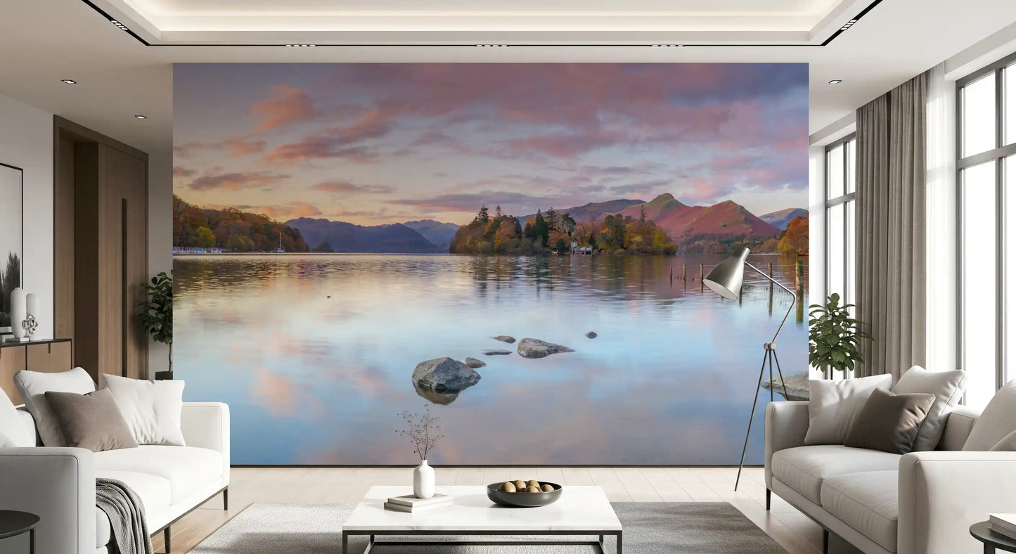 Autumn Lakeside Glow Wall Mural