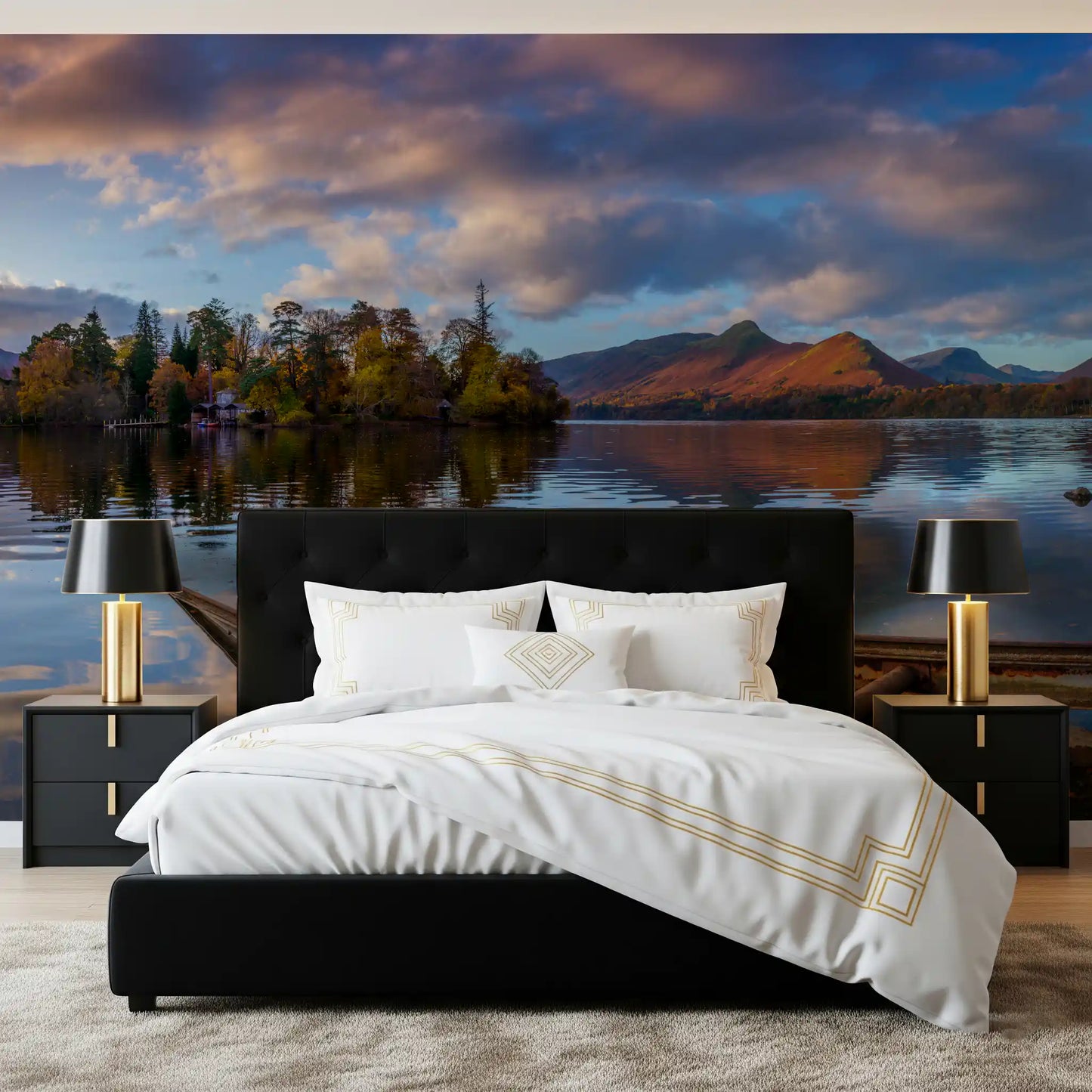 Lakeside Reflections: Autumn Glow Wall Mural