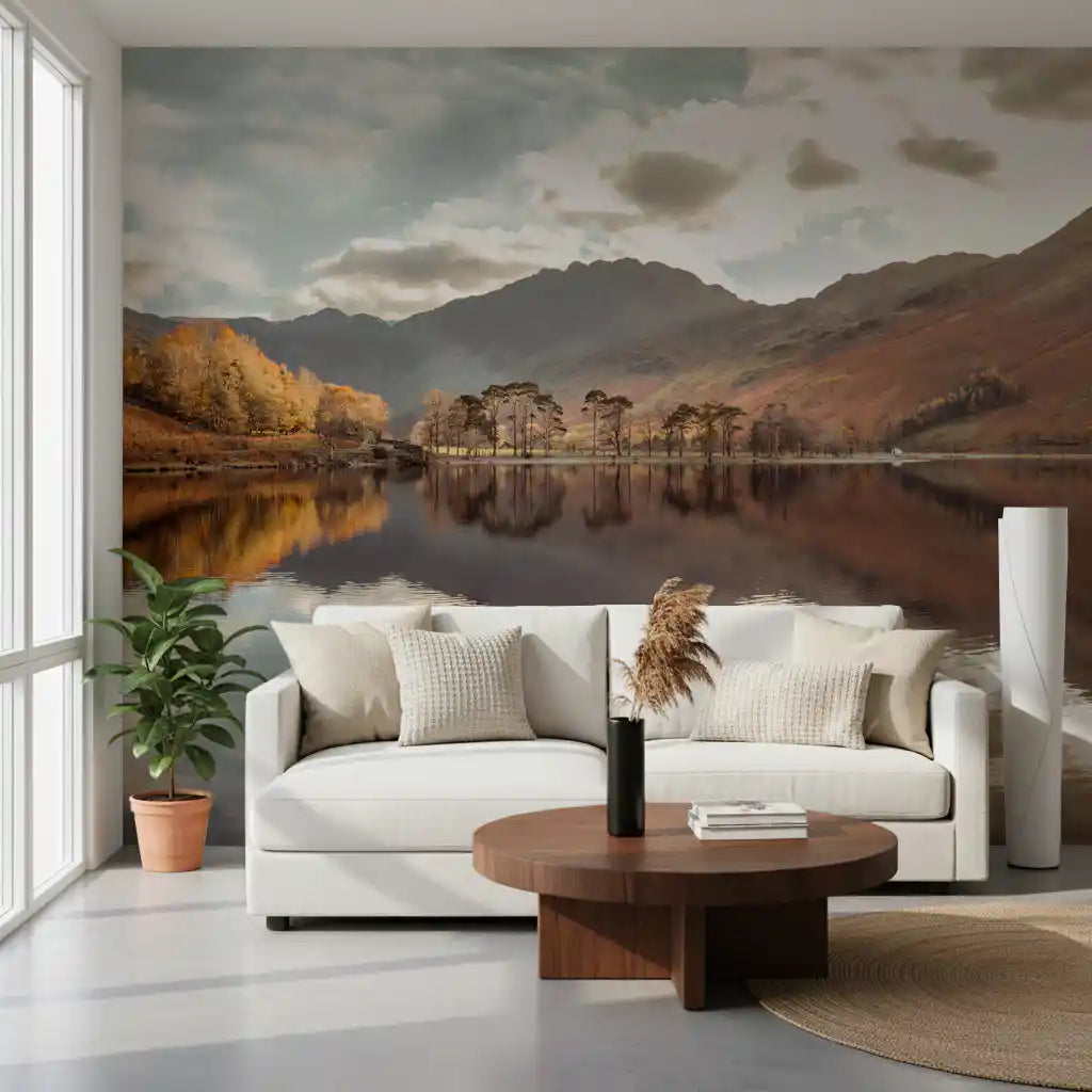 Autumn's Golden Reflection Wall Mural