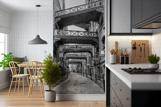 London cityscape wall mural featuring classic urban walkways