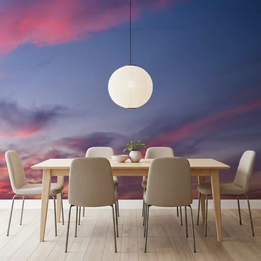 Floral sky wall mural with pastel blooms and twilight clouds