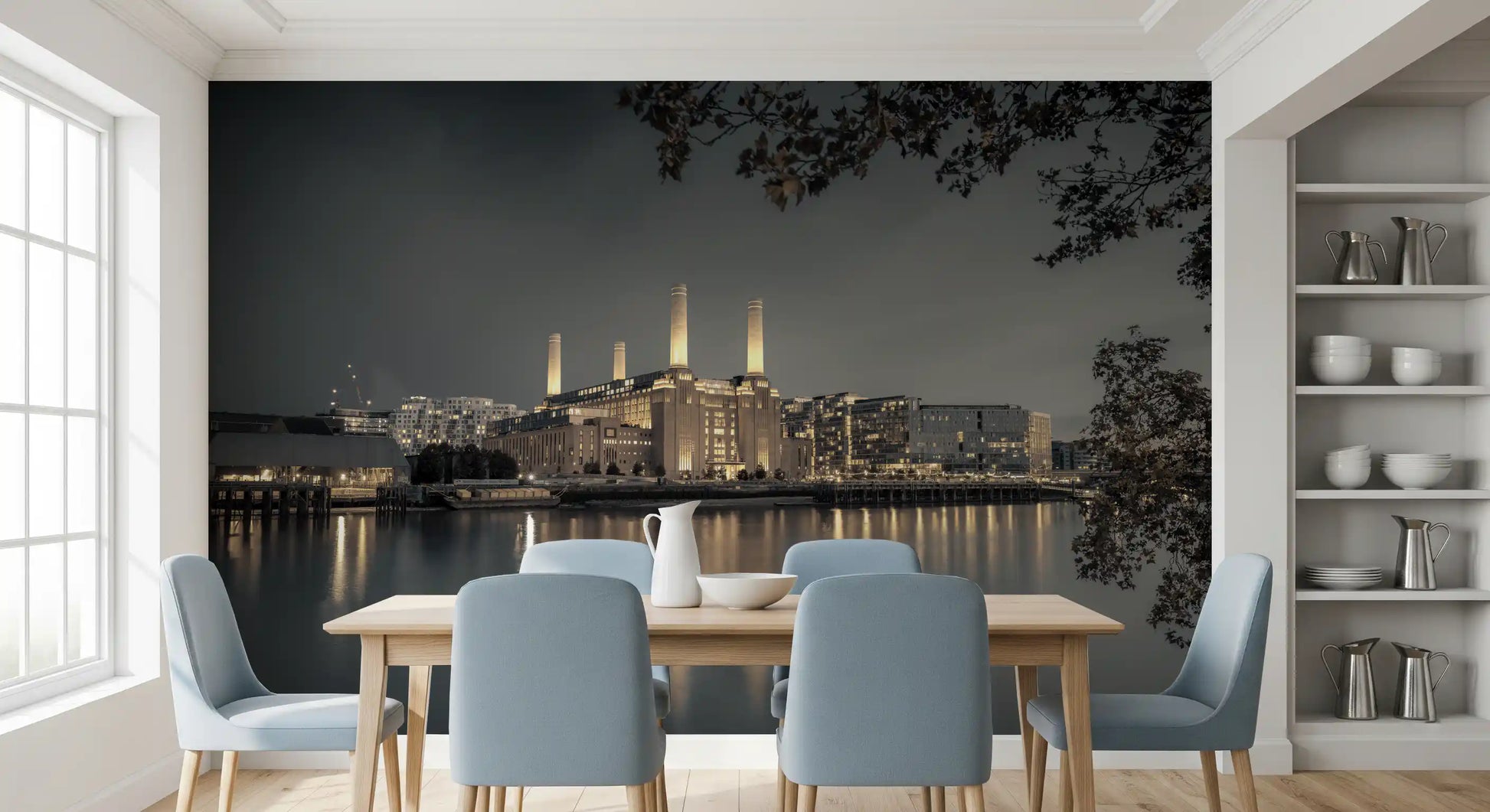 London city wall mural featuring glowing iconic architecture