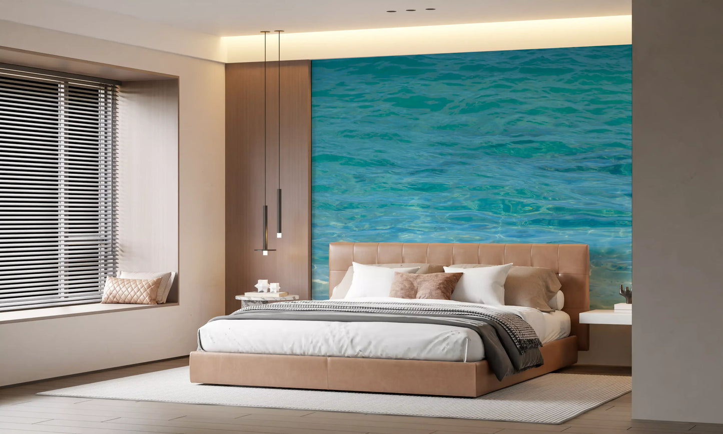 Aqua landscape wall mural with soft flowing colour gradients