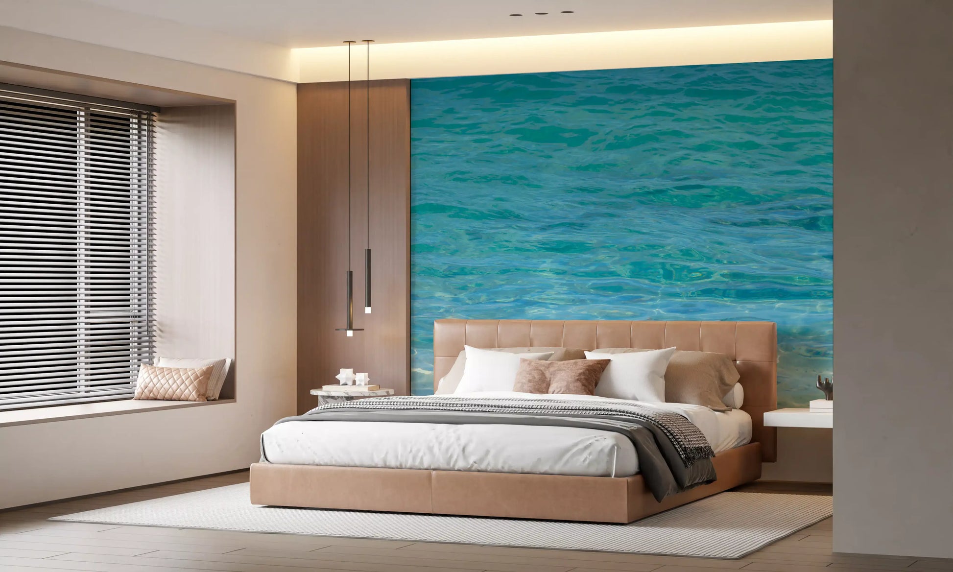 Aqua landscape wall mural with soft flowing colour gradients
