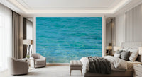Soft aqua wall mural creating a relaxing coastal atmosphere