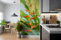 Heliconia wall mural showcasing bright exotic blooms and greenery