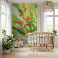 Heliconia bloom wall mural featuring layered tropical foliage