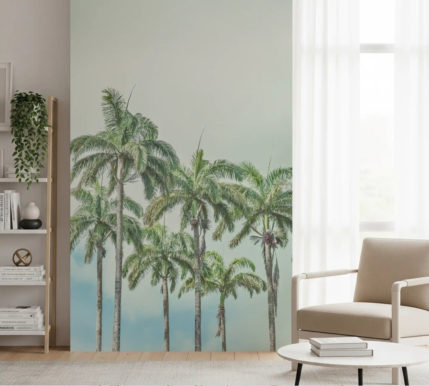 Palm tree wall mural inspired by peaceful tropical scenery