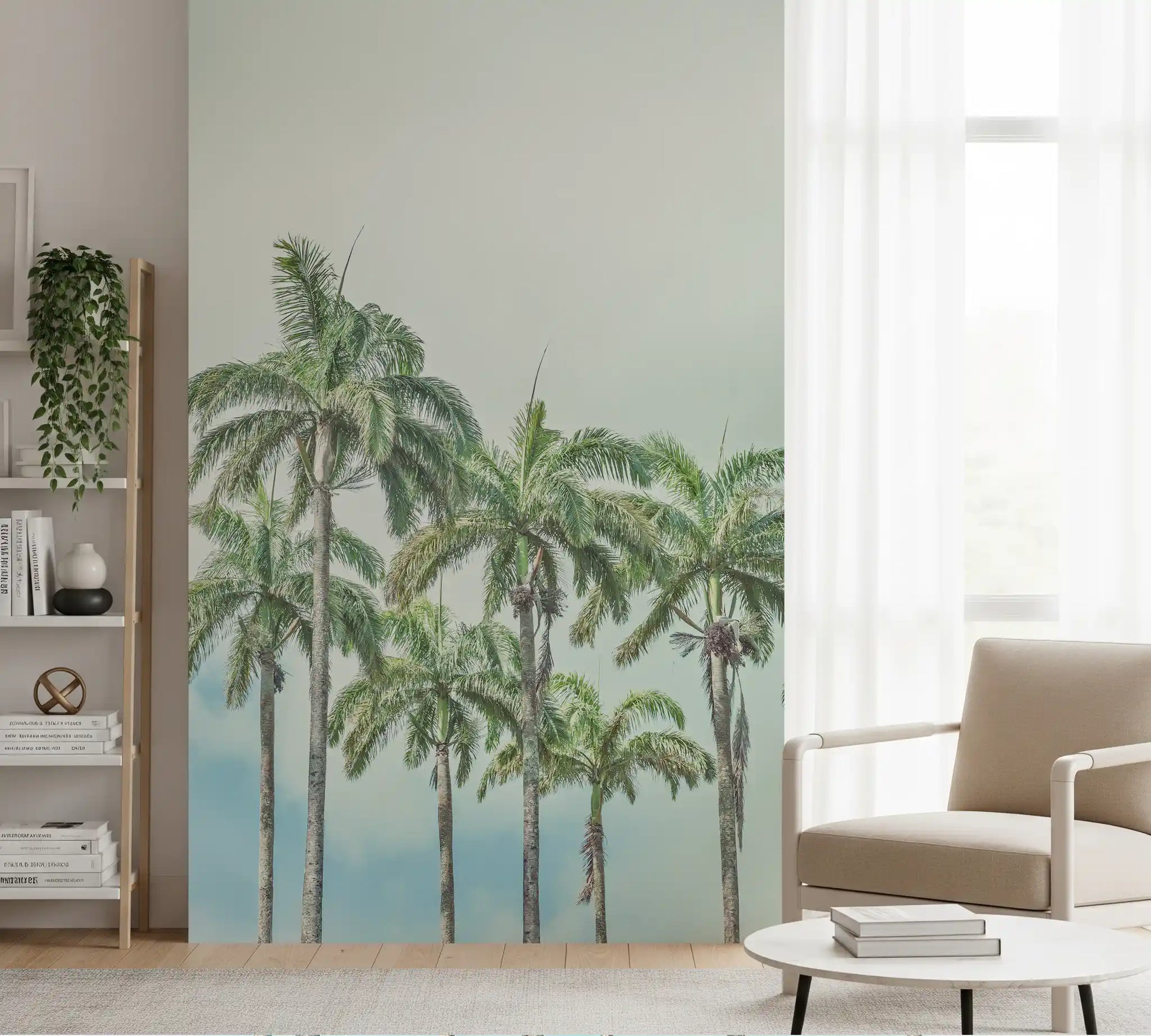 Palm tree wall mural inspired by peaceful tropical scenery